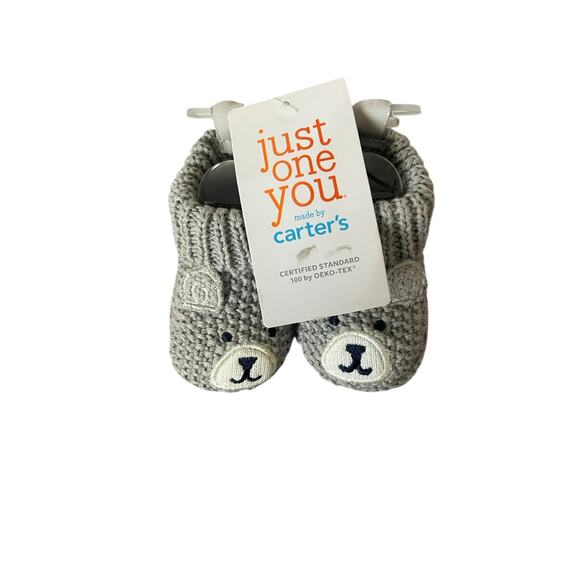 New NWT Carter's Just One You Baby Gray Knitted Bear Slippers Booties Newborn - Picture 1 of 4